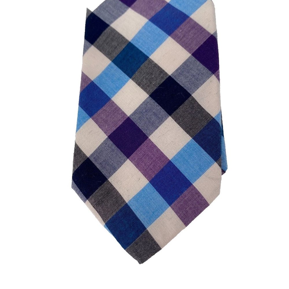 Original Penguin Tie Cotton Blue‎ Purple Plaid Munsingwear Mens